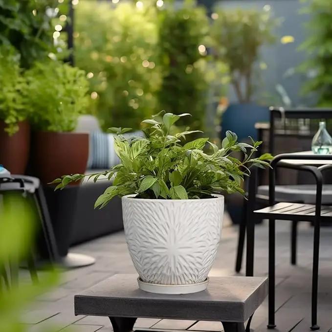 G EPGardening 8 Inch Ceramic Plant Pot with Drainage Hole and Saucer Round Planter Pot for Indoor Outdoor Plants Modern Large Flower Pot White by GreenHaven Gardens