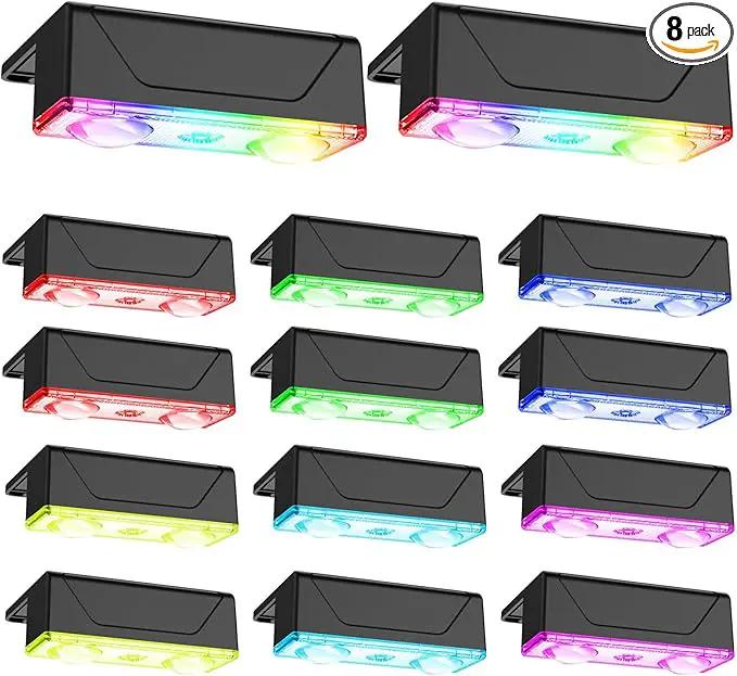 Derynome Solar Fence Lights Outdoor - Dusk to Dawn IP45 Waterproof Solar Garden Lights for Outside, Step, Backyard, Railing, Step, Patio & Wall (Color Change+7 Color, 12 Pack) by GreenHaven Gardens
