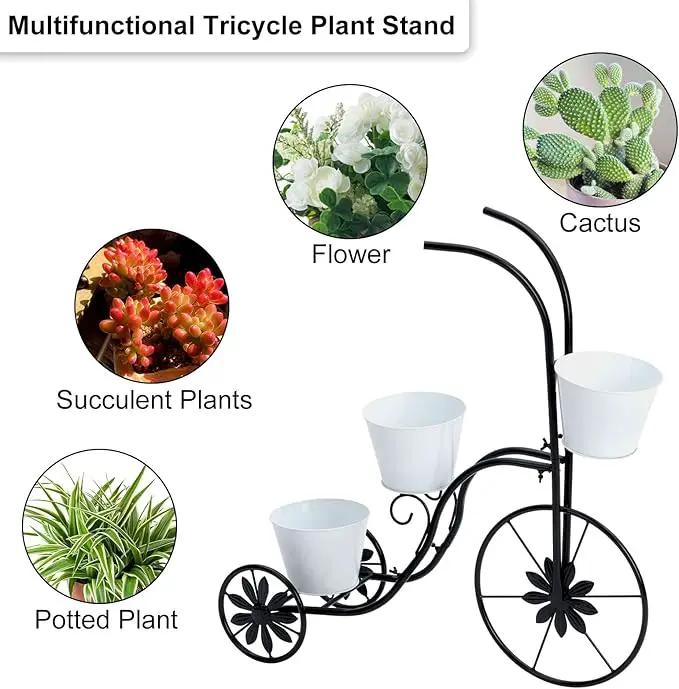 LEWIS&WAYNE Metal Tricycle Planter, 3 Tier Floral Flower Plant Stand Holder Hand Painted Outdoor Garden Patio Decor by GreenHaven Gardens