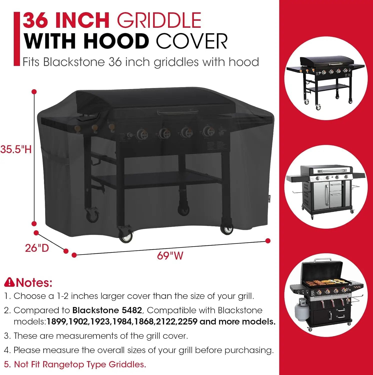 Unicook 5482 Griddle Cover for Blackstone 36 Inch Griddle with Hood, Heavy Duty Waterproof Flat Top Gas Grill Cover for Outdoor Grill, All Weather Protection, Black by GreenHaven Gardens