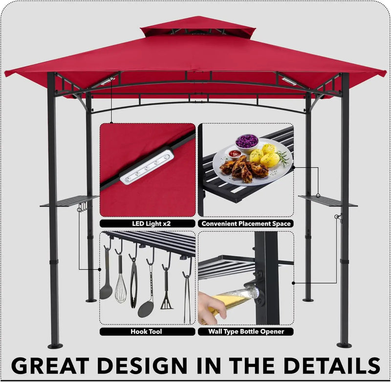 MASTERCANOPY 8 x 5 Grill Gazebo Outdoor BBQ Gazebo Canopy with 2 LED Lights (Burgundy) by GreenHaven Gardens