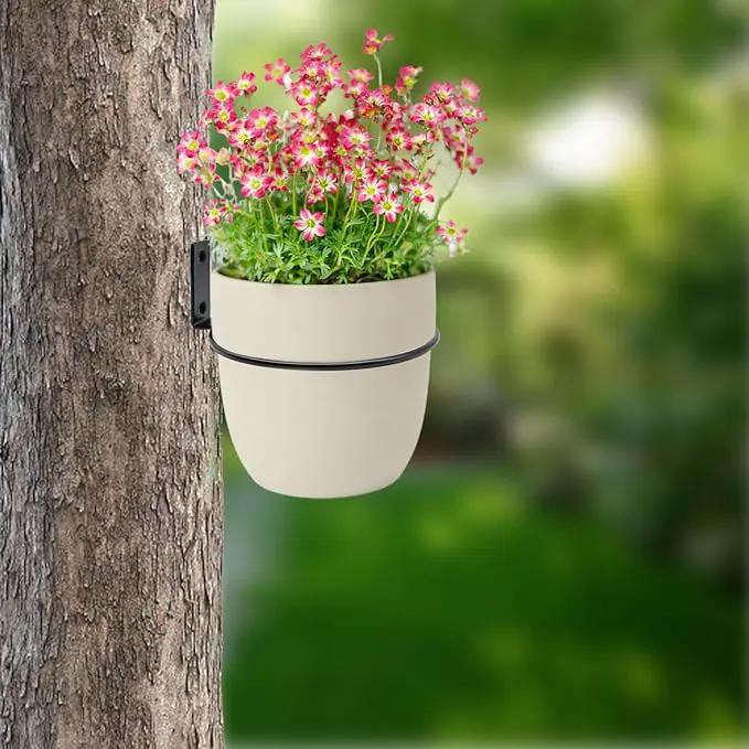 6 Pack 4 Inch Wall Flower Pot Holder Ring Plant Hanger, Metal Planter Hooks Wall Mounted Bracket Heavy Duty for Outdoor Indoor by GreenHaven Gardens