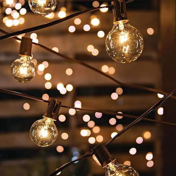 GOOTHY Outdoor String Lights, 25FT Hanging Patio Lights String with 27 G40 Clear Globe Bulbs (2 Spare), Connectable Globe String Lights for Indoor Outdoor Garden Commercial Decor, C7/E12 Base - Brown by GreenHaven Gardens