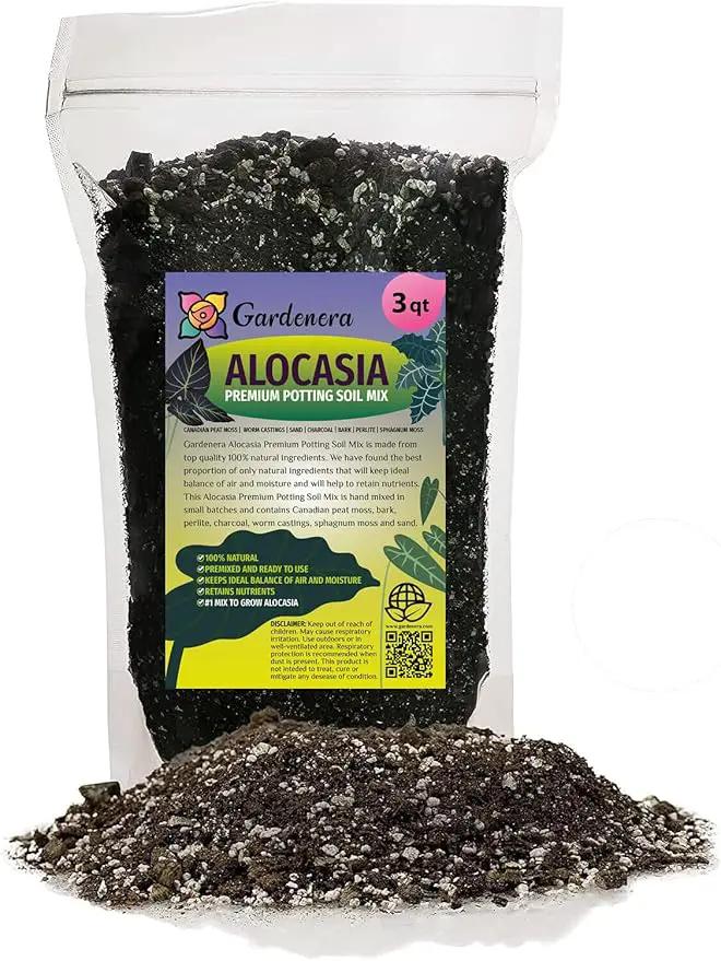 Alocasia Plant Potting Soil - Enhance Leaf Beauty and Health with Professional Grade Nutrient-Rich Mix - 3 Quart by GreenHaven Gardens