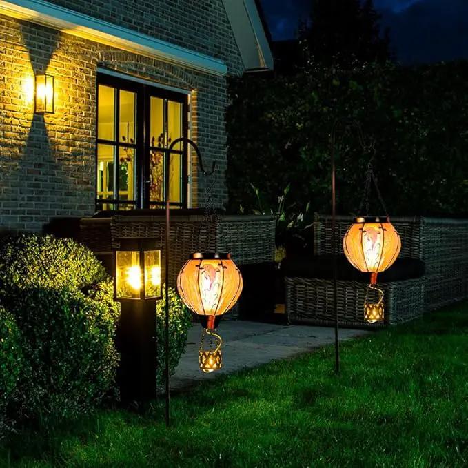 Blue Dolphin Hot Air Balloon Solar Lantern with Flame Flickering Light LED Glass Hanging Solar Lanterns Outdoor Waterproof Hot Air Balloon Decor for Patio Yard Garden Mother Day Gift for Women by GreenHaven Gardens