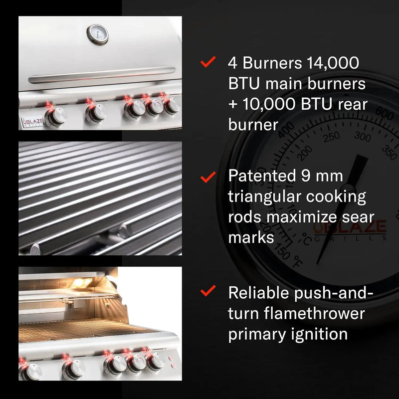 Blaze Premium LTE Built-in Natural Gas Grill | 40-Inch 5-Burner BBQ with Rear Infrared Burner & Grill Lights | 304 Stainless Steel Construction BLZ-5LTE2-NG by GreenHaven Gardens