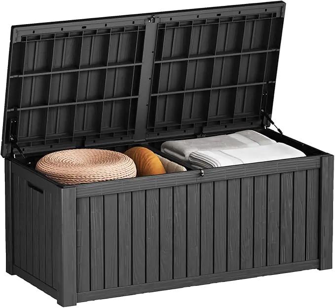 180 Gallon Outdoor Storage Box Waterproof Lockable Resin Deck Box Large, Patio Storage Bin for Pool Accessories Cushion Furniture, Garden Tools, UV-Resistant Outside Delivery Black by GreenHaven Gardens