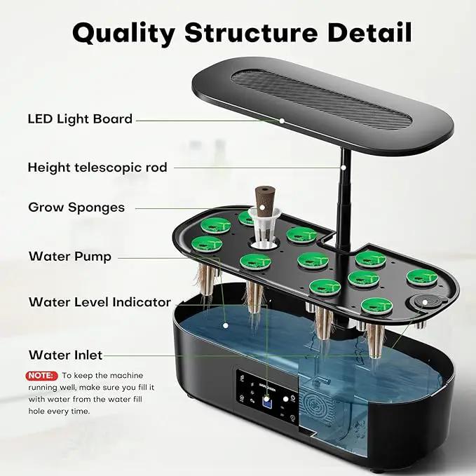 Ahopegarden Hydroponics Growing System Kit Indoor Herb Garden with Grow Light 12 Pods, with LCD Touch Panel Hydroponic Planter, Planting Height Up to 17", Grower Harvest Fresh Veggie Lettuce, Black by GreenHaven Gardens