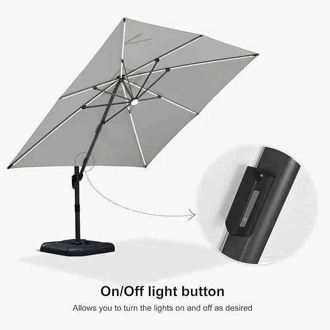 PURPLE LEAF 10 Feet Patio Umbrella with Base Outdoor Cantilever Solar Powered LED Square Umbrella Aluminum Offset Umbrella with 360-degree Rotation for Garden Deck Pool Patio White by GreenHaven Gardens