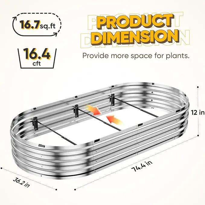 KING BIRD Raised Garden Bed Kit 2025 Upgraded Quick-Setup Galvanized Planter Garden Box Outdoor for Gardening, Vegetables, Flowers, 74x36x12 in, Silver by GreenHaven Gardens
