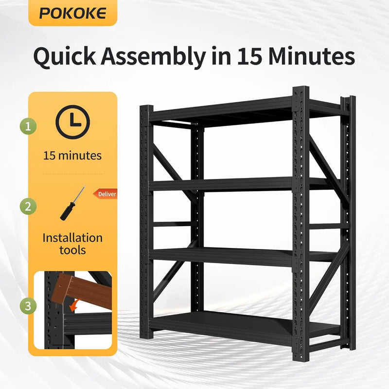 Garage Shelving Unit, 4 Tier Heavy Duty Racks, Easy Assembly, Metal Racks with Adjustable Shelves, 3000 LBS Load Capacity,for Warehouse,Basement (Black, 19.7" D x 41.3" W x 78.7" H) by GreenHaven Gardens