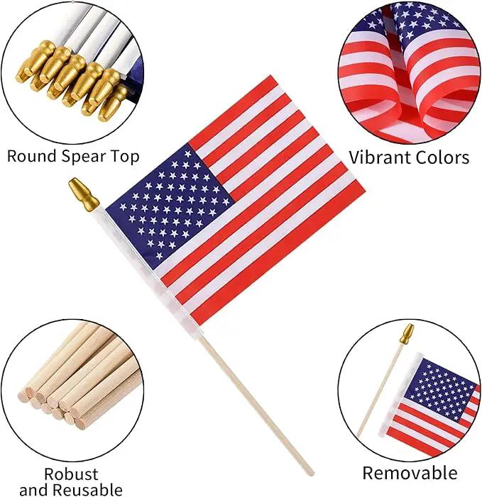 100pcs Small American Flags on Stick, Handheld 8 x 5.5 Inchs Mini American Flags with Kid-Safe Golden Spear Top, US Flags for 4th of July Decorations Outdoor, Independence Day Decorations by GreenHaven Gardens