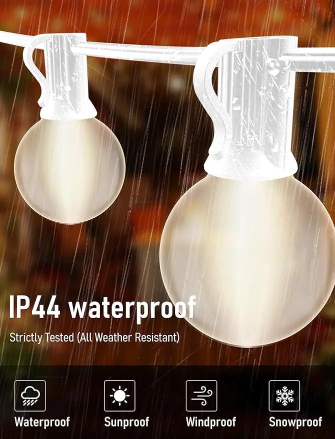 25FT Frosted White Lights G40 Globe Outdoor String Lights Patio Lights with 25 Frosted White Globe Bulbs - White Wire by GreenHaven Gardens