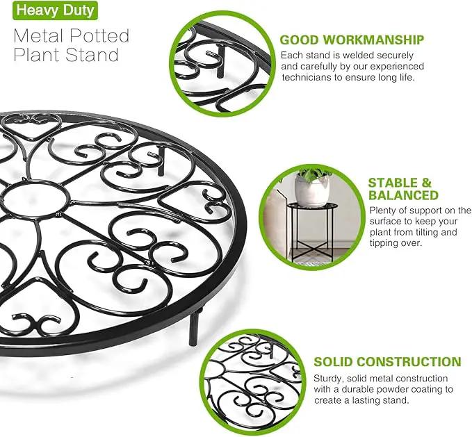 Plant Stand Indoor Outdoor, 15" Tall Flower Pot Stand, Round Metal Corner Plant Stand for Flower Pot, Rustproof Flower Plant Holder for Home, Garden, Patio, Plant Lovers, Housewarming (Set of 1) by GreenHaven Gardens