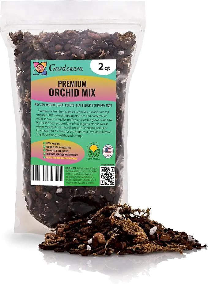 Organic Premium Orchid Soil Mix by Gardenera - Hand Mixed Classic Sphagnum Moss Potting Soil Mix - for Phalaenopsis Orchid - 2 Quart - Made in USA by GreenHaven Gardens