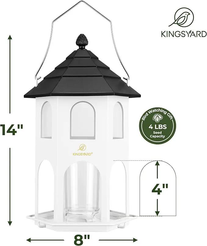 Kingsyard Metal Bird Feeder for Outdoor Hanging, Wild Bird Feeders with Circular Perch, Easy to Clean & Refill, 4 lbs Large Seed Capacity, White by GreenHaven Gardens