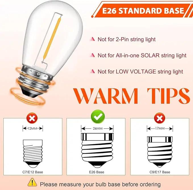 Shatterproof S14 LED Replacement Bulbs for Outdoor String Lights, 15 Pack 1W Equivalent to 11W Incandescent Bulb, Soft White 2200K, Dimmable, E26 Regular Base by GreenHaven Gardens