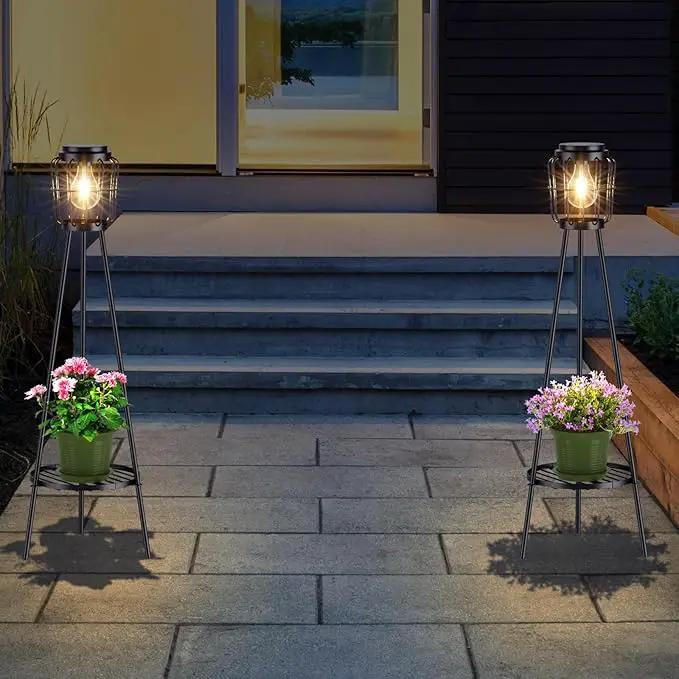 2 Pack Solar Lights Outdoor with Plant Stands, Solar Floor Lamp with LED Edison Bulbs for Garden Yard Pathway Driveway Front/Back Porch Decoration by GreenHaven Gardens
