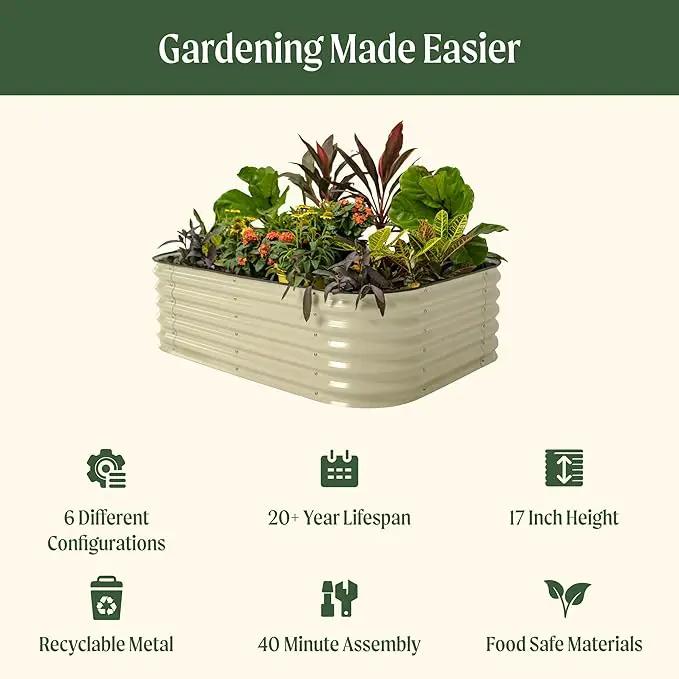 Vego garden Aluzinc Raised Garden Bed Kits, 17" Tall 6 in 1 Modular Metal Raised Planter Bed for Vegetables Flowers Patio Ground Planter Box-Modern Gray by GreenHaven Gardens