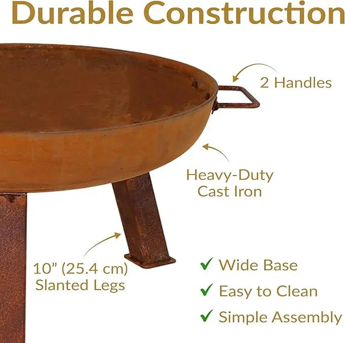 Sunnydaze 24-Inch Cast Iron Heavy-Duty Fire Pit for Outside - Wood-Burning Outdoor Fire Pit Bowl with Handles - Oxidized Finish by GreenHaven Gardens