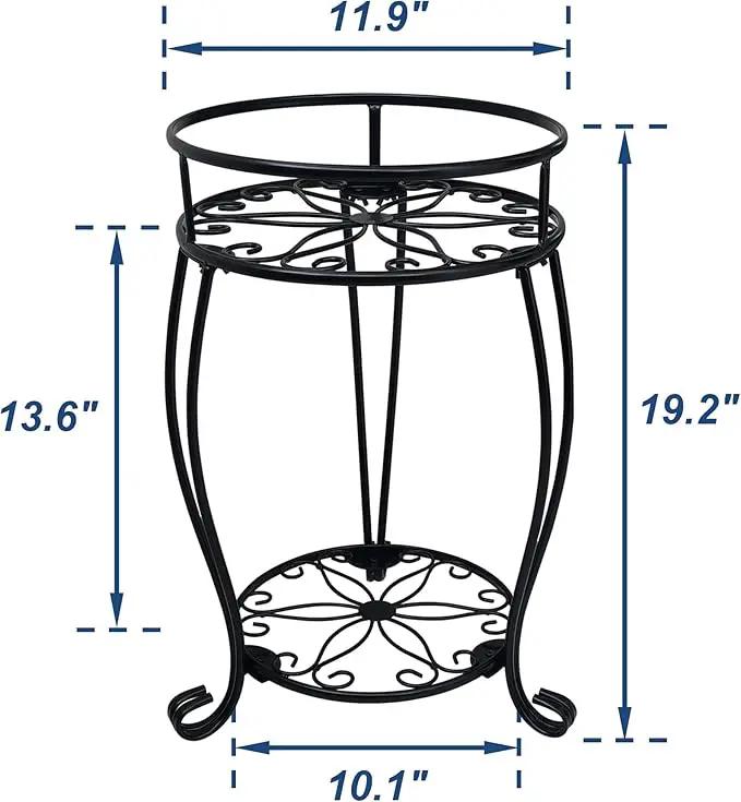 CASIMR 2 Tier Plant Stand, 19.2 inch Tall Metal Potted Holder Rack,Indoor Outdoor Multiple Flower Pot Shelf Rustproof Iron Garden Container for Garden Patio Living Room Corner Balcony, Black by GreenHaven Gardens