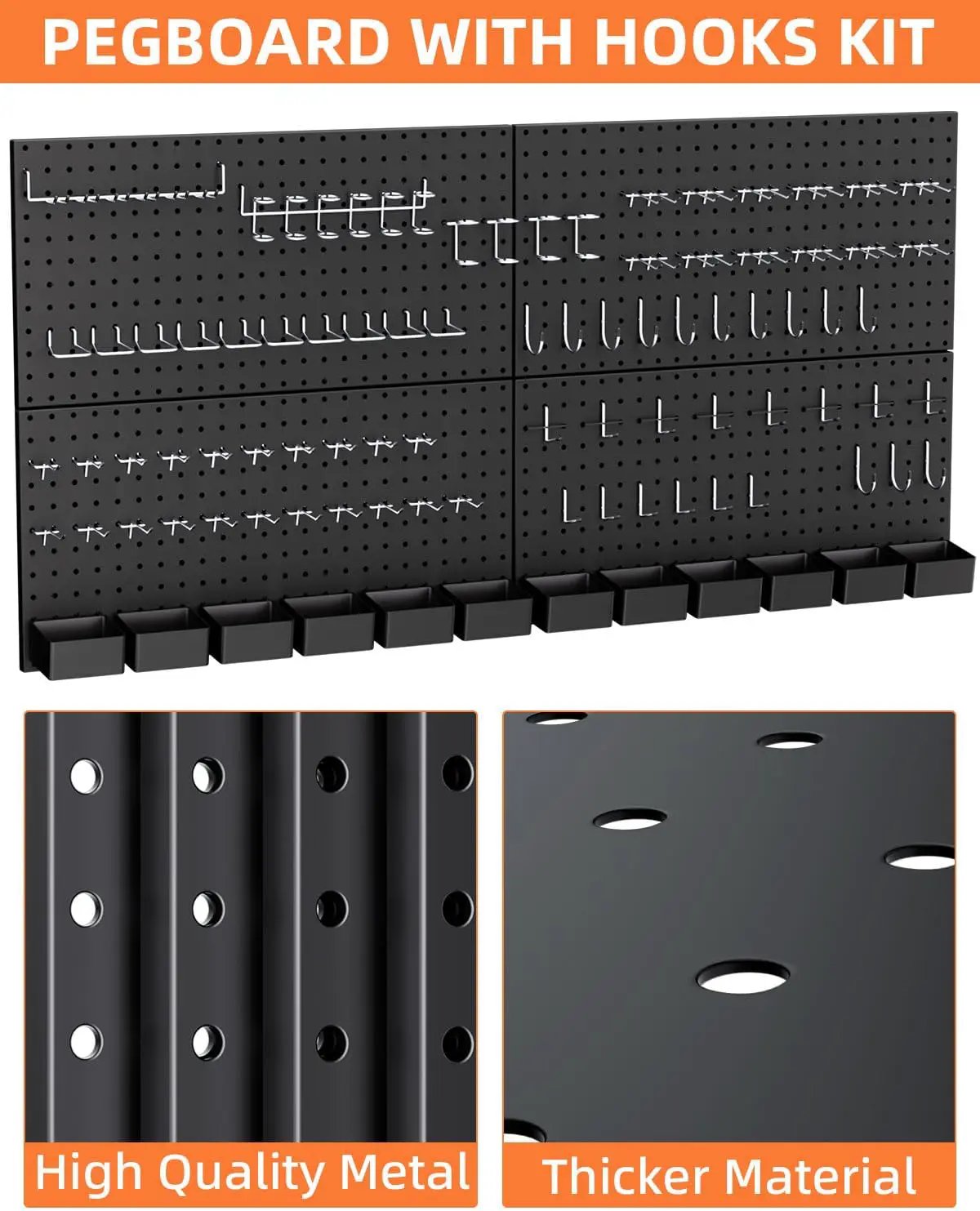 INCLY 158PCS Metal Pegboard Wall Organizer, 48x24 Inch Black Pegboard Panels Tool Organizer Kit with Accessories Hooks and Bins, Peg Board Utility Tool Storage for Garage Workbench Shed by GreenHaven Gardens