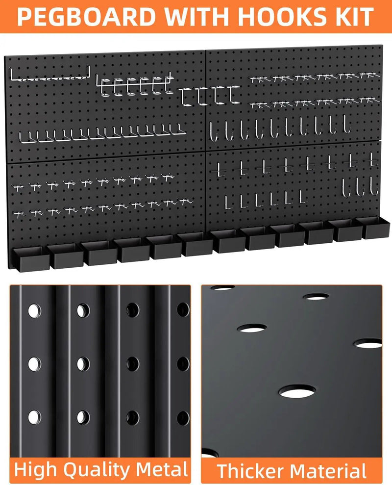 INCLY 158PCS Metal Pegboard Wall Organizer, 48x24 Inch Black Pegboard Panels Tool Organizer Kit with Accessories Hooks and Bins, Peg Board Utility Tool Storage for Garage Workbench Shed by GreenHaven Gardens