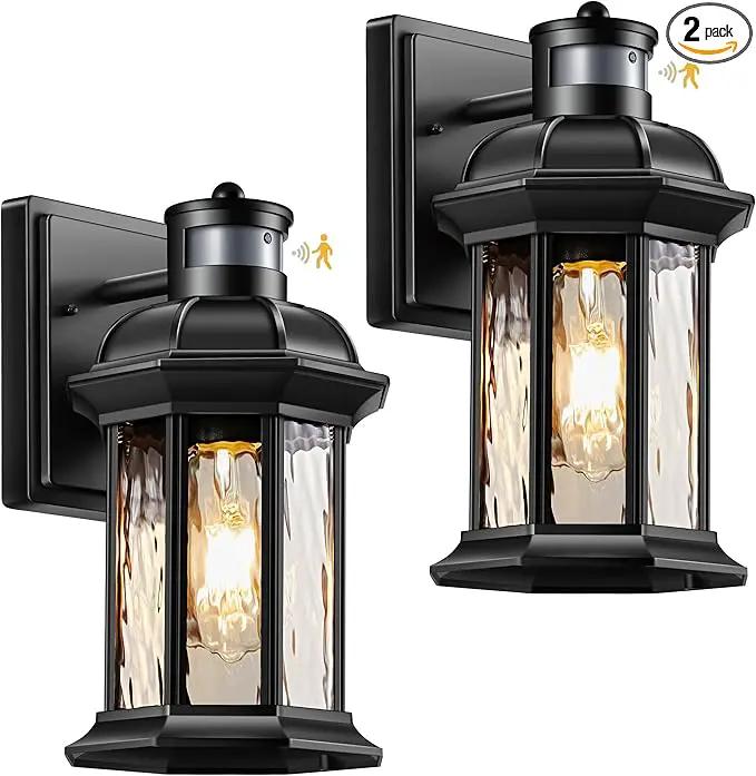 VIANIS Motion Sensor Outdoor Wall Lights, 2-Pack Black Outdoor Light Fixture, Exterior Lights for House, Front Porch Light Lantern Wall Mount Sconce Lighting, Dusk to Dawn Outside Lights for Patio by GreenHaven Gardens