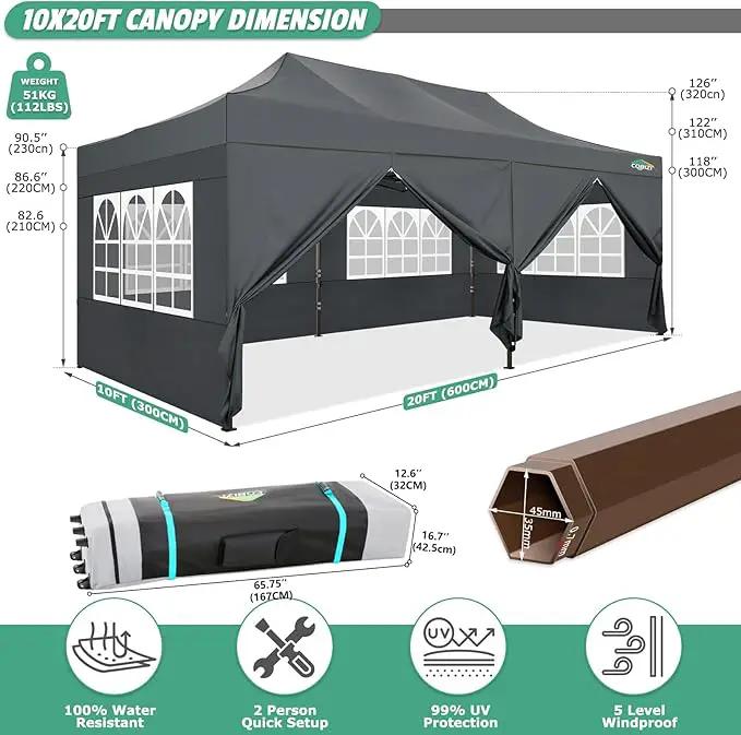 COBIZI 10x20 Pop Up Canopy Tent Heavy Duty with 6 Removable Sidewalls, Commercial Heavy Duty Pop Up Tent for Parties All Weather Waterproof and UV 50+ Wedding Tent with Roller Bag(Legs Upgraded) by GreenHaven Gardens