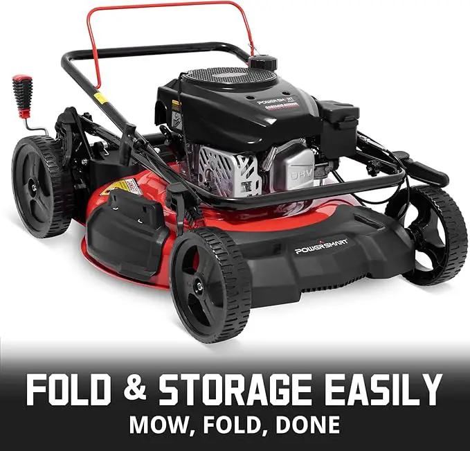 PowerSmart 21 in. Gas Lawn Mower with 144cc OHV Engine, 2-in-1 Push Mower with Mulching & Side-Discharge by GreenHaven Gardens