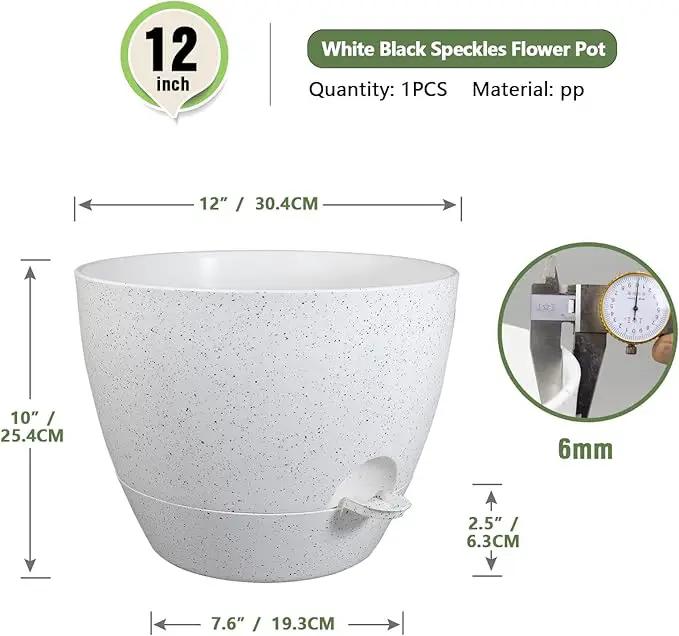 12 inch Large Self Watering Pots for Indoor Outdoor Plants, Plant Pots with Mesh Drainage Holes for Garden House Plants, Plastic Planters with Reservoir for Flower, Speckled White by GreenHaven Gardens