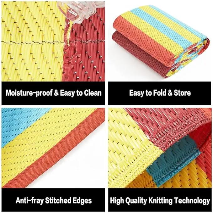 Outdoor Waterproof Rug 9'x12' Plastic Straw Rugs Washable Reversible Floor Mat Rainbow Stripe Carpet for Camping RV Deck Entryance Porch Picnic Balcony Beach Backyard by GreenHaven Gardens