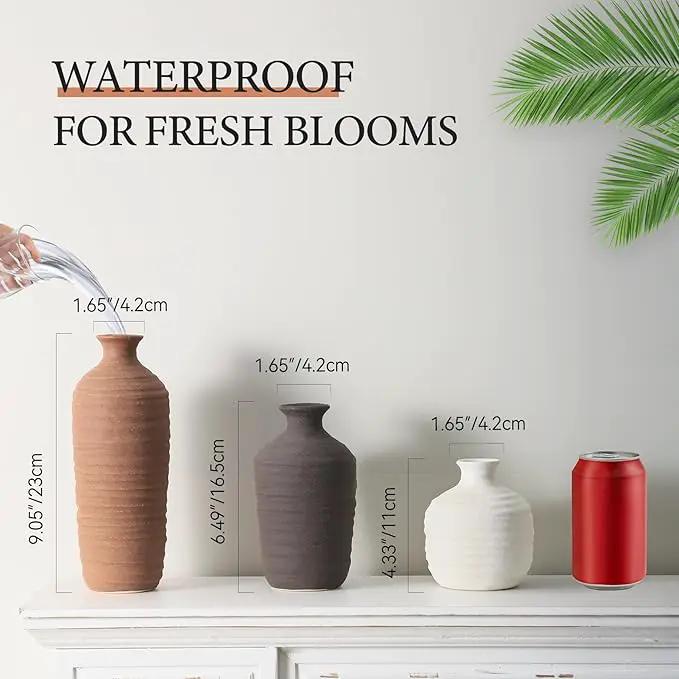 Ceramic Vase Set of 3 Neutral Decorative Vase for Farmhouse, Boho, or Rustic Home Decor Pottery Vases for Pampas Grass Living Room Bedroom Table Mantel Entryway Shelf (01-Brown) by GreenHaven Gardens