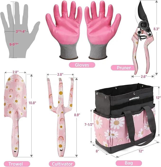 WORKPRO 5PCS Garden Tool Set, Aluminum Heavy Duty Gardening Tool Set with Garden Tool Bag, Outdoor Garden Hand Tools, Pink, Garden Gifts by GreenHaven Gardens