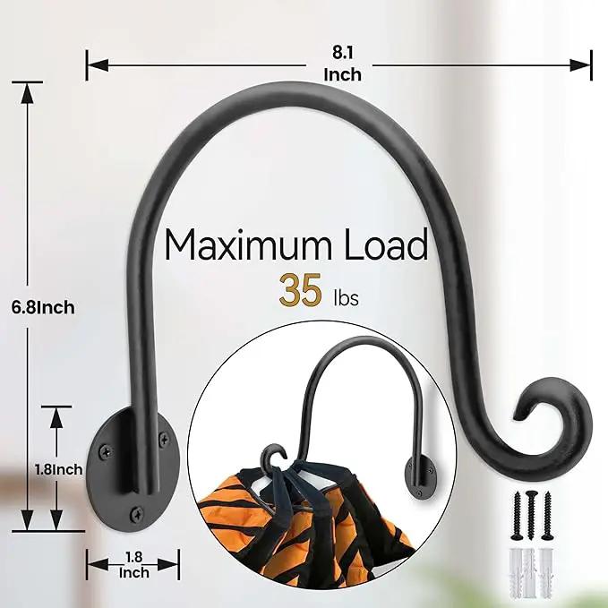 AJART Hanging Plant Hanger Outdoor: Bird Feeder Wall Hooks - 8 Inch Plant Bracket Hook for Hanging Flower Baskets 4 Pieces by GreenHaven Gardens