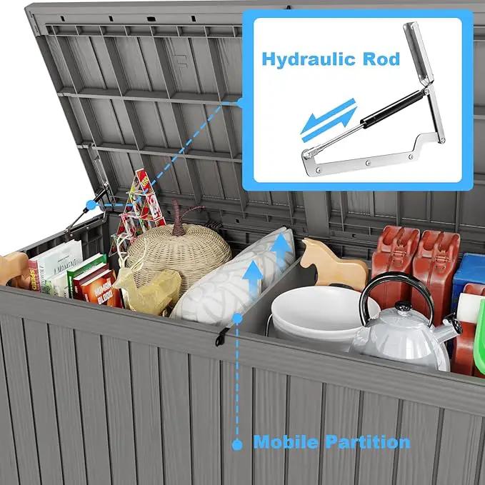 180 Gallon Deck Box,Resin Outdoor Storage Box with Lockable for Patio Furniture, Pool Accessories, Garden Tools Waterproof Outside Storage Box, Grey by GreenHaven Gardens