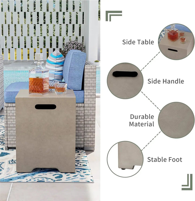 COSIEST 2-Piece Outdoor Propane Firepit Table Set w Tank Table, CSA Certified 42" Fire Table CSA Certified, 50,000 BTU w Gray Round Base,Wind Guard and 16 inches Tank Side Table 20lb for Garden,Pool by GreenHaven Gardens