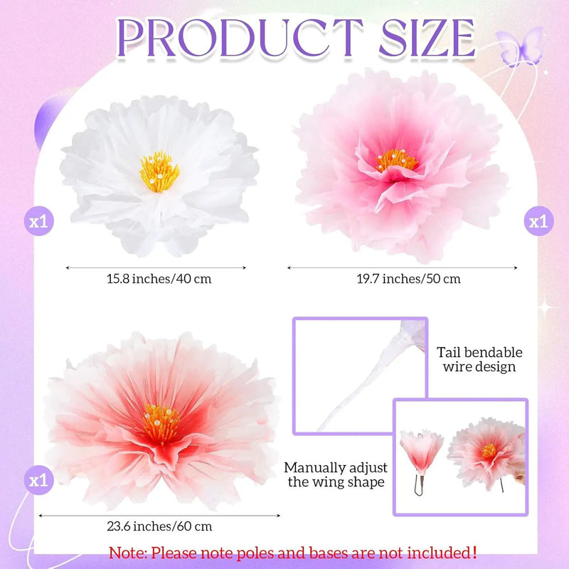 Havawish 3pcs 19.7in Giant Butterfly Flowers Decoration for Wedding Reception, Artificial Gauze Large Flower Butterflies Prop for Wedding Banquet Ceremony Church Party(Flowers) by GreenHaven Gardens