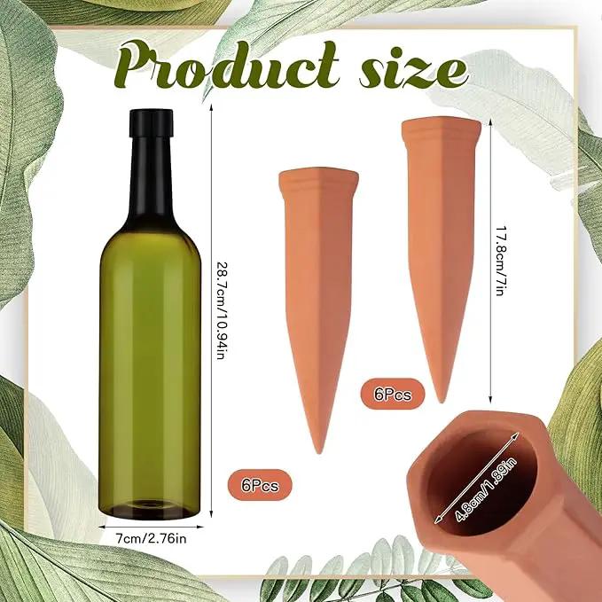 6 Sets Plant Watering Devices Include Terracotta Self Watering Spikes and 26 oz Plastic Bottles, Slow Release Vacation Insert Automatic Plant Waterer Device (Green and Terracotta) by GreenHaven Gardens