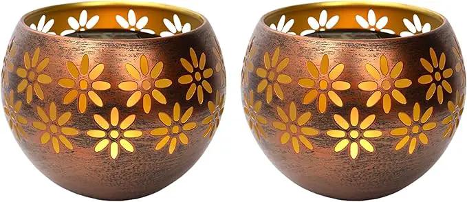 5.4” 2-Pack Decorative Metal Solar Patio Light with Flickering Flame, Waterproof Dusk-to-Dawn Garden Lantern, Bronze/Copper by GreenHaven Gardens
