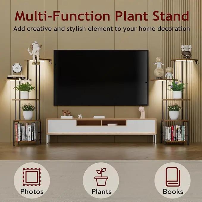 Plant Stand Indoor with Grow Light, 5-Tiered Tall Plant Stand Indoor, Metal Plant Shelf with Hanging Basket Hook and Adjustable Light, Ideal for Living Room, Garden, Patio (Black Brown) by GreenHaven Gardens