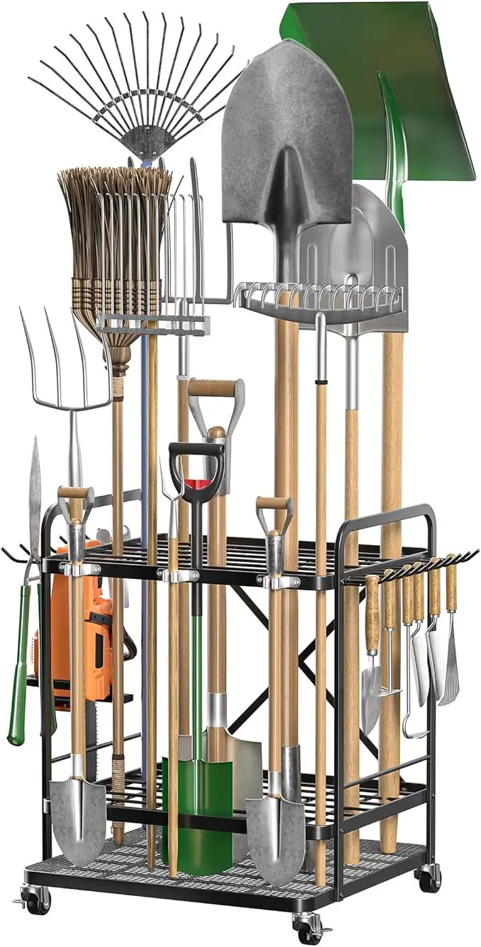 Garden Tool Organizer Outdoor Garage and Shed Tool Storage Yard Tool Holder and Storage Rack Garden Tool Stand for Shed and Garage by GreenHaven Gardens