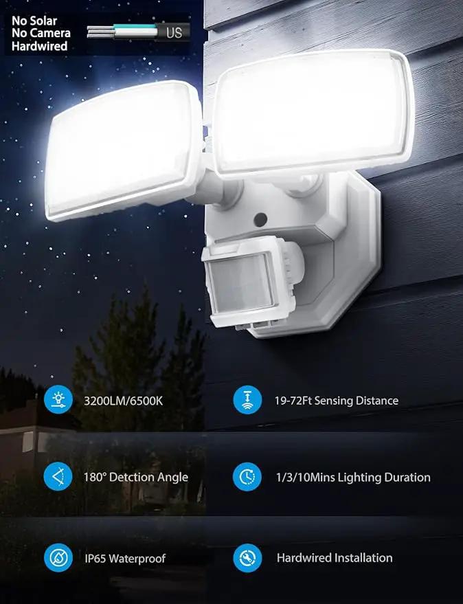 Onforu 32W 2 Head Motion Sensor Outdoor Lights, 3200LM 6500K LED Security Light, Dusk to Dawn, Motion Detector Light for Outside, IP65 Waterproof Flood Lights for Garage, Yard(White) by GreenHaven Gardens