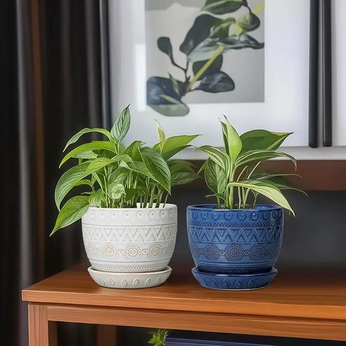 G EPGardening Ceramic Planters for Indoor Plants - 5 Inch Plant Pot for Outdoor Plants Succulent Planter with Drainage Hole and Saucer Flower Pot for Room Decor White by GreenHaven Gardens