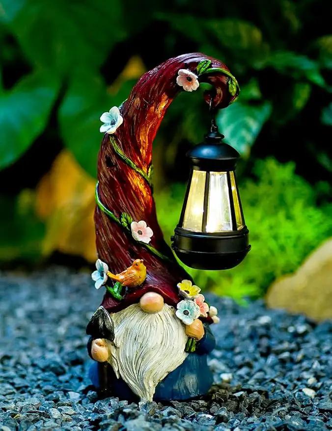 Gnome Garden Decor Statue Solar Gnomes Decorations for Yard with Lantern Light Outdoor Decorations for Patio Mom Gift by GreenHaven Gardens