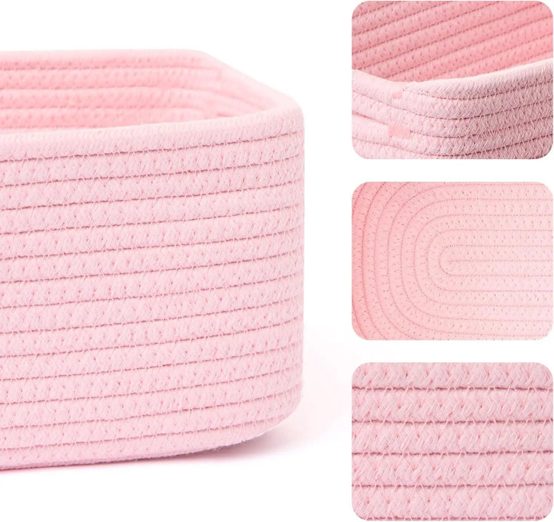 Small Storage Baskets for Organizing | Closet Organizer Bins | Shelf Toy Basket | Woven Rope Baskets | Cube Decorative Box | Shallow Basket | 13x8.5x5.1” | 4 Packs Light Pink by GreenHaven Gardens
