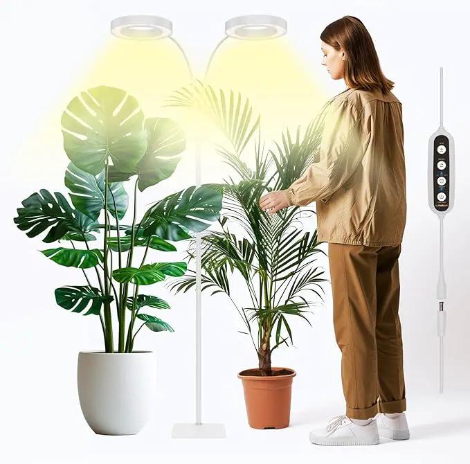 GLOWRIUM Indoor Grow Light, 40 Watt Full Spectrum LED Plant Growth Light with Stand, Adjustable Height with Timer 3/9/12 hrs, White LED Plant Lamp by GreenHaven Gardens