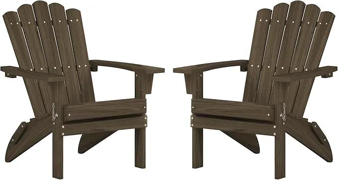 Folding HDPE Adirondack Chair Set of 2, Weather-Resistant Patio Chair with Wide Armrests & High Backrest, Fire Pit Chair for Garden, Backyard, Porch - Light Brown by GreenHaven Gardens