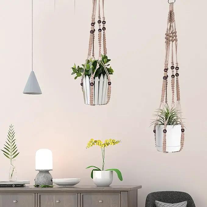 Macrame Plant Hanger Indoor Hanging with Wood Beads Macrame Planters No Tassel for Indoor Outdoor Boho Home Decor 35 Inch (Brown, 1pc) by GreenHaven Gardens