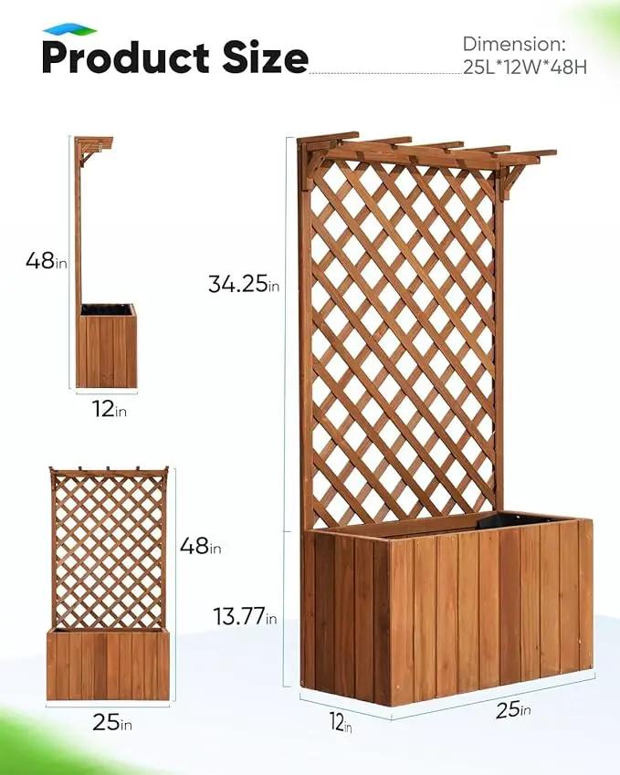 Quictent Raised Garden Bed Wood Planter Box with Lattice Trellis for Vine Climbing Plants Flower Free-Standing, for Patio Garden Indoor Outdoor 25x12x48 in by GreenHaven Gardens